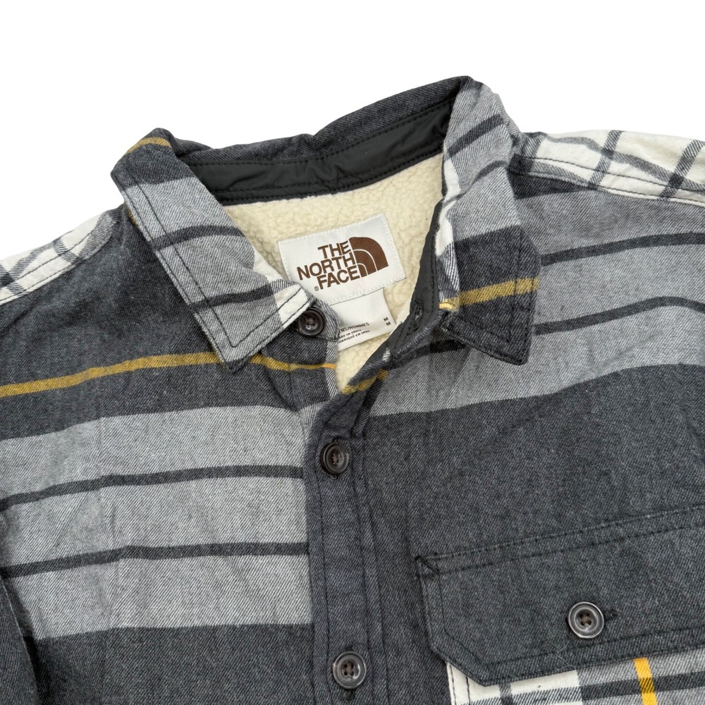 The North Face Campshire Shirt Jacket Men Medium Gray Plaid Sherpa Lined Shacket